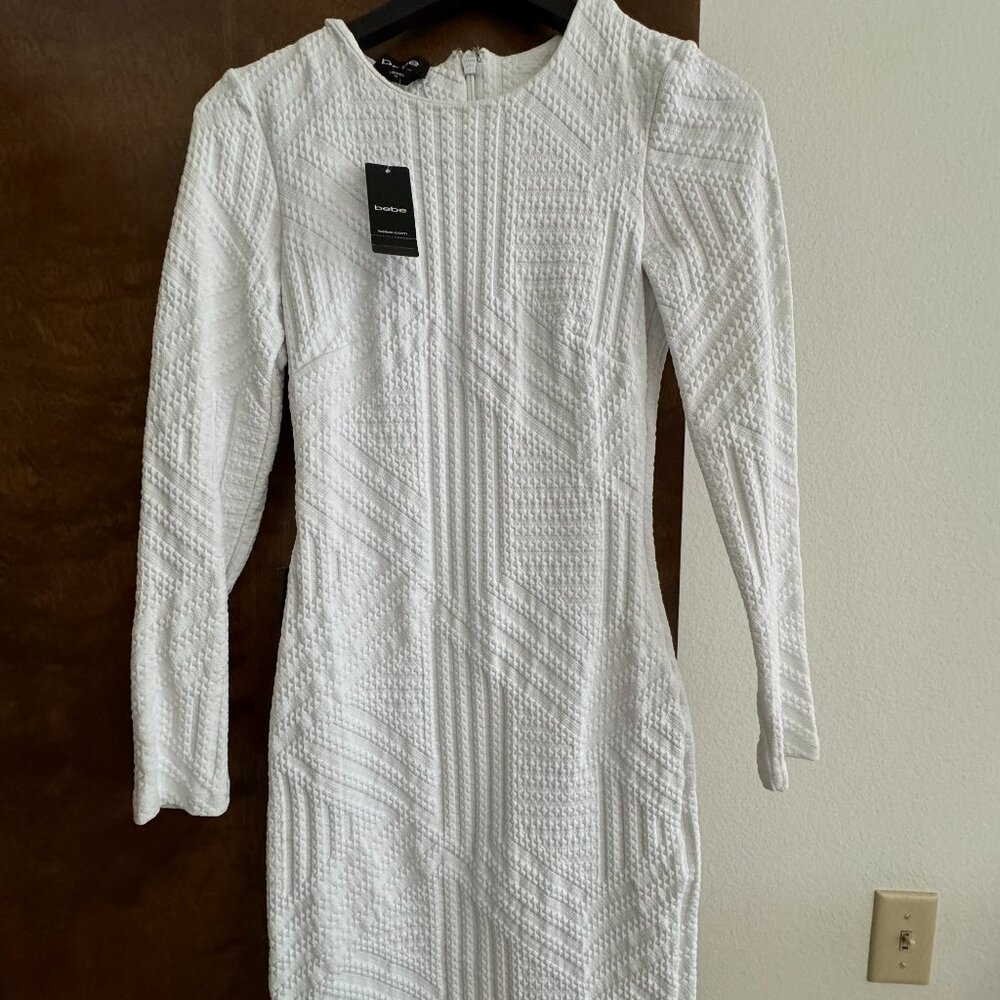 Bebe White Stretchy Structured Bodycon Fit - Knit Brand Dress New With Tags